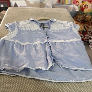 Anthropologie Light Blue Embroidered Peplum Blouse